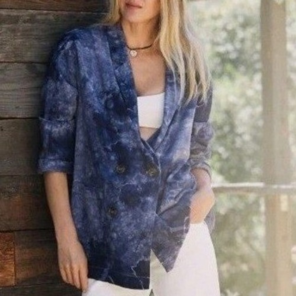 Anthropologie Amadi Womens XS Hilde Shine Oversized Purple Tie Dye Linen Blazer